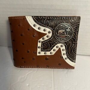 Source Unknown Brown and White Embossed Men's Wallet
